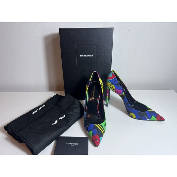 Saint Laurent Shoes EU 39 Zoe Print Stiletto Heels NWB - Picture 1 of 16